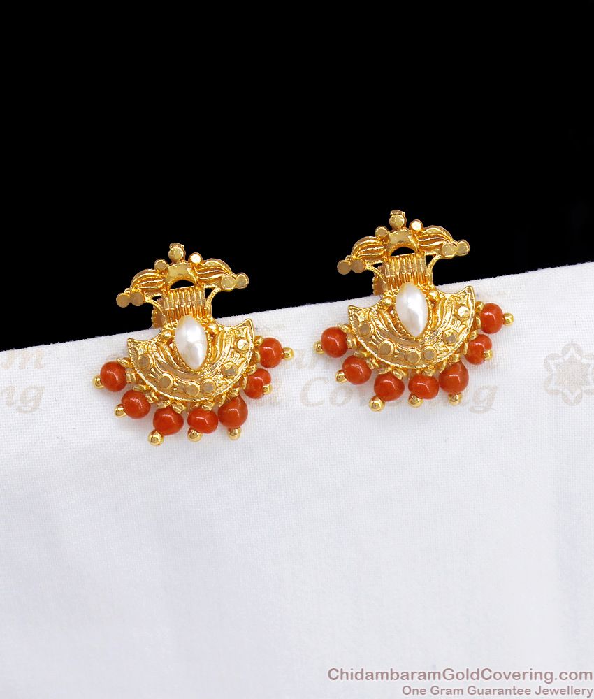 Gorgeous Red White Pearls Gold Stud Womens Fashion Er2869