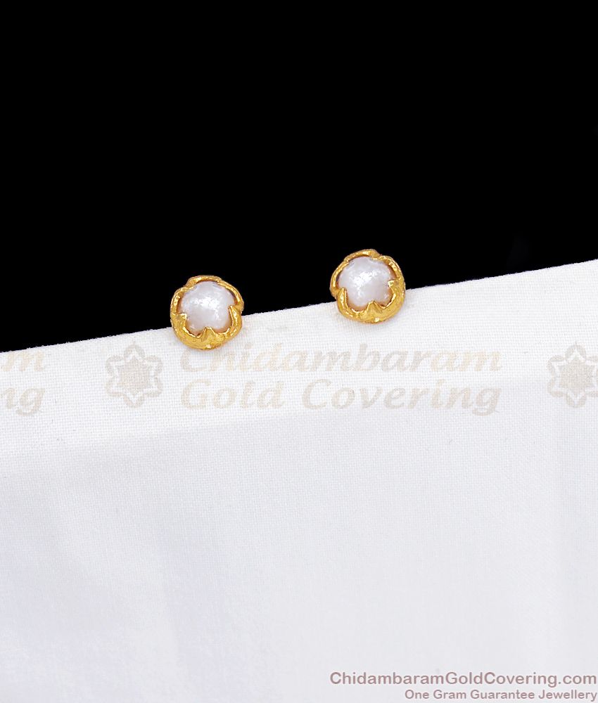 Stone Studded With White Pearl Beads Golden Earring