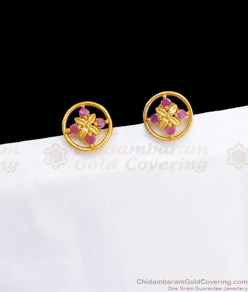 Simple One Gram Gold Stud Earring Ruby Stone ER2874