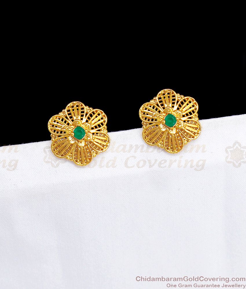 Floral Emerald Stone One Gram Gold Earring Shop Online ER2878