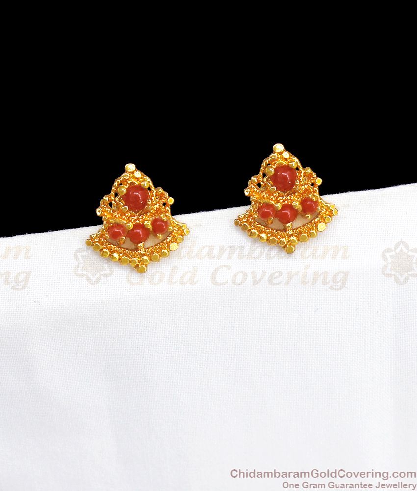 22K Gold Coral Bead Earrings