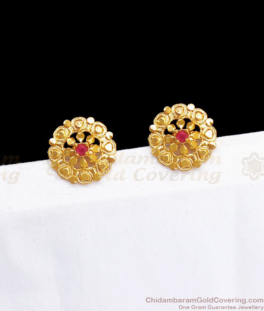 Simple Daily Wear Gold Stud Earring Ruby Stone ER2887