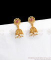 Unique Gold Plated Ruby White Stone Gold Mini Pearl Jhumkas ER2898