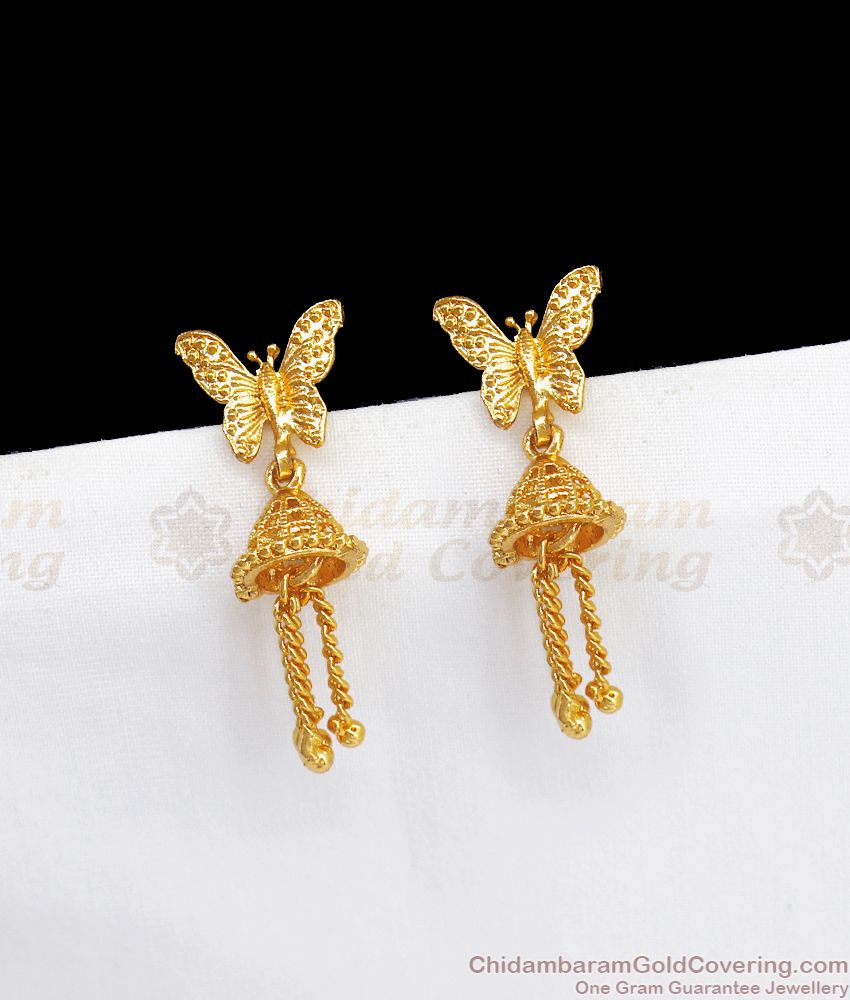 Stunning Butterfly Holding Mini Jhumki Design Gold Earring ER2905
