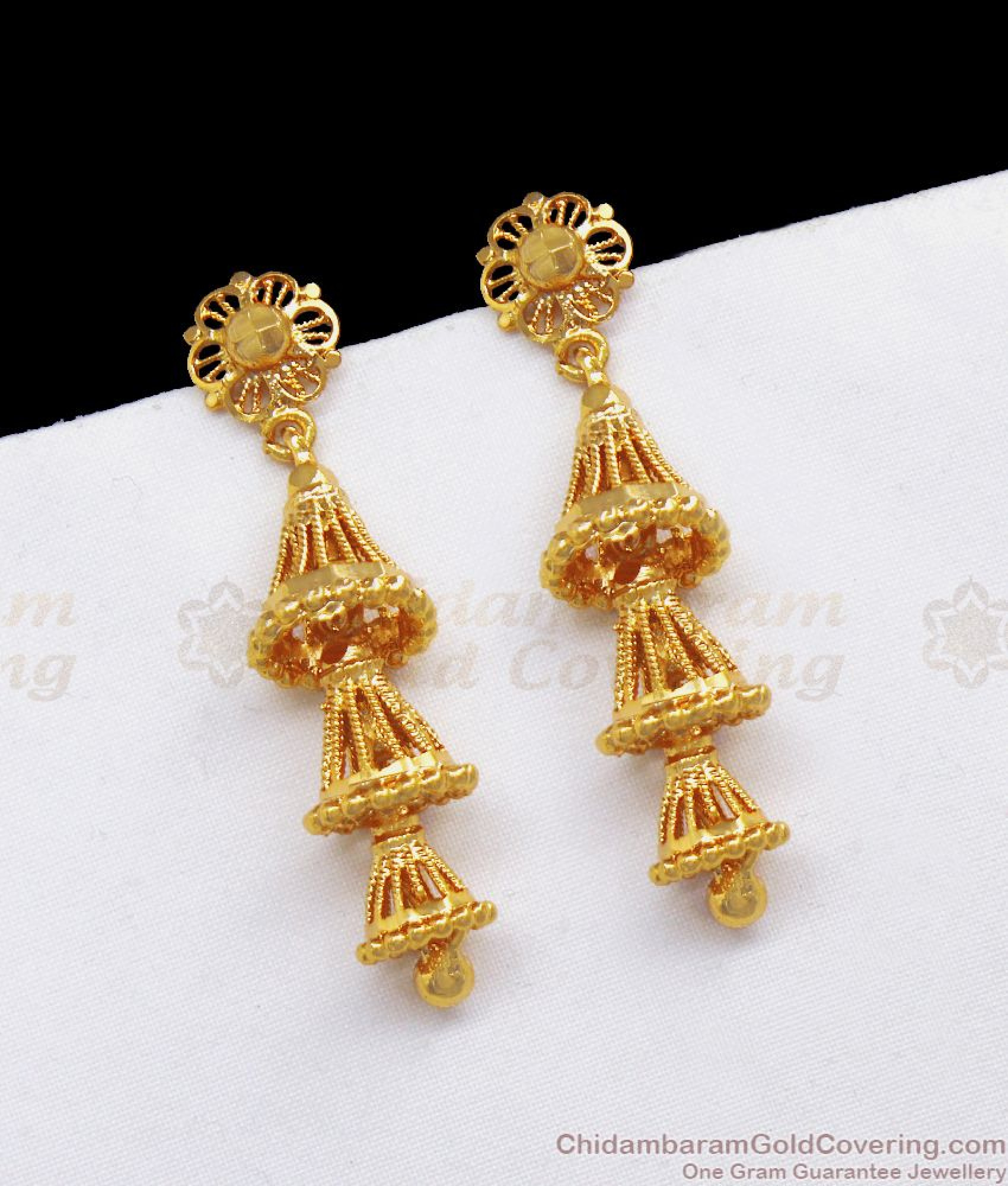Fashion Women's Alloy Hook Dangler Hanging Oxidised Jhumki Earrings-Gold