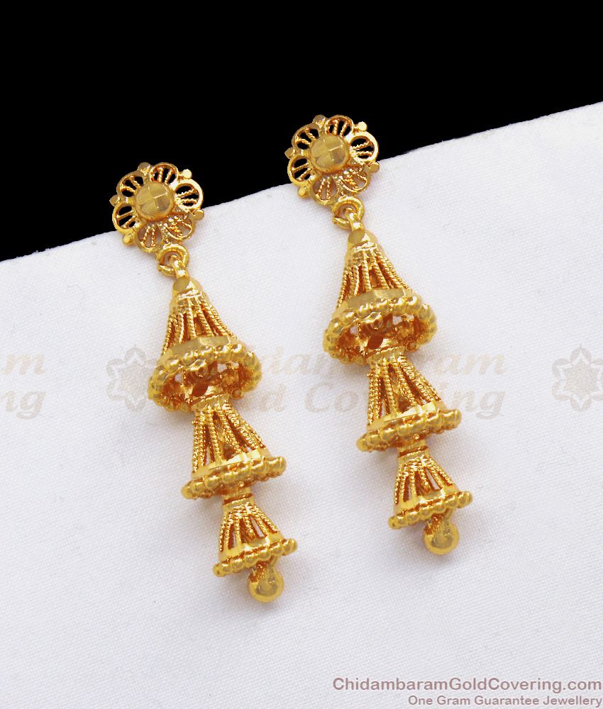 Triple Layer Gold Jhumki Design Gold Dangler Earring ER2912