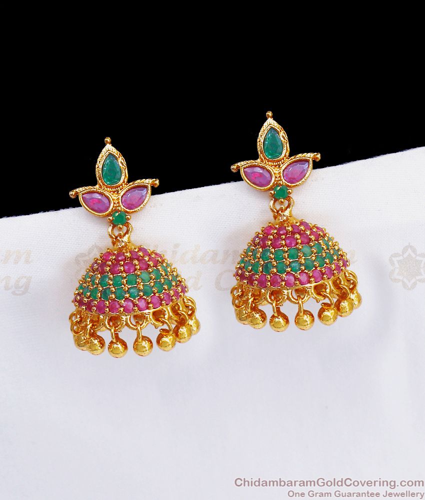 Single Side Ruby Emerald Stone Gold Jhumki Earring ER2913