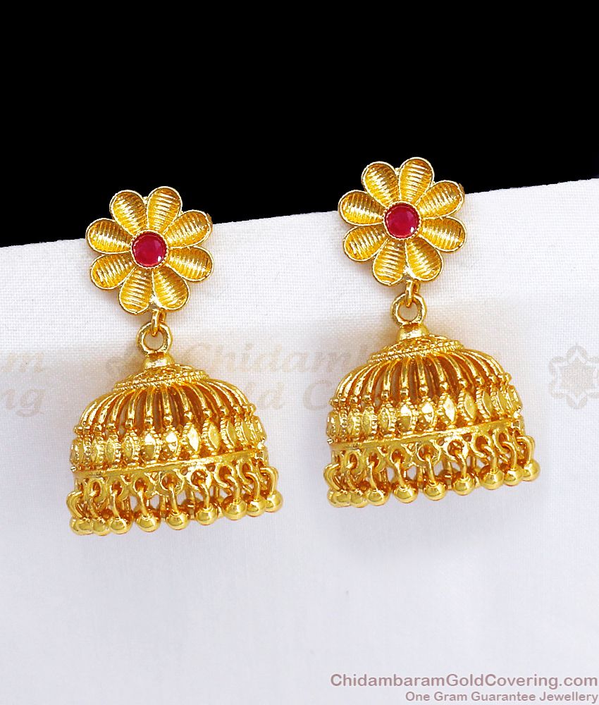 Unique Flower Ruby Kemp Stone Jhumki Earring Shop Online ER2915