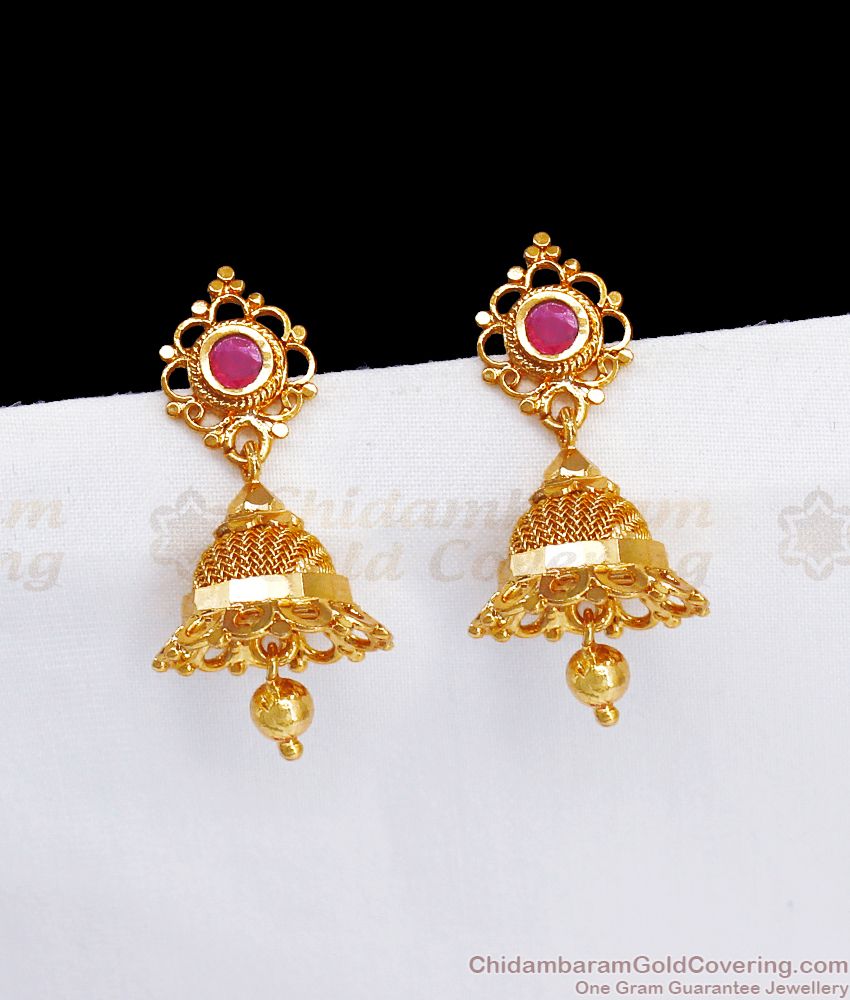 New Jhumkas Design Gold Plated Ruby Stone Kerala Jimiki ER2923