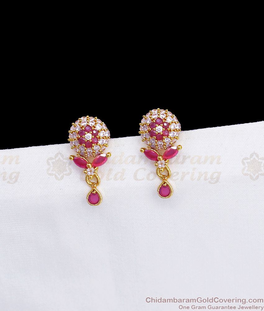 One Gram Gold White Ruby Stone Stud Earrings Womens Fashion ER2928 One Gram Gold White Ruby Stone Stud Earrings Womens Fashion ER2928