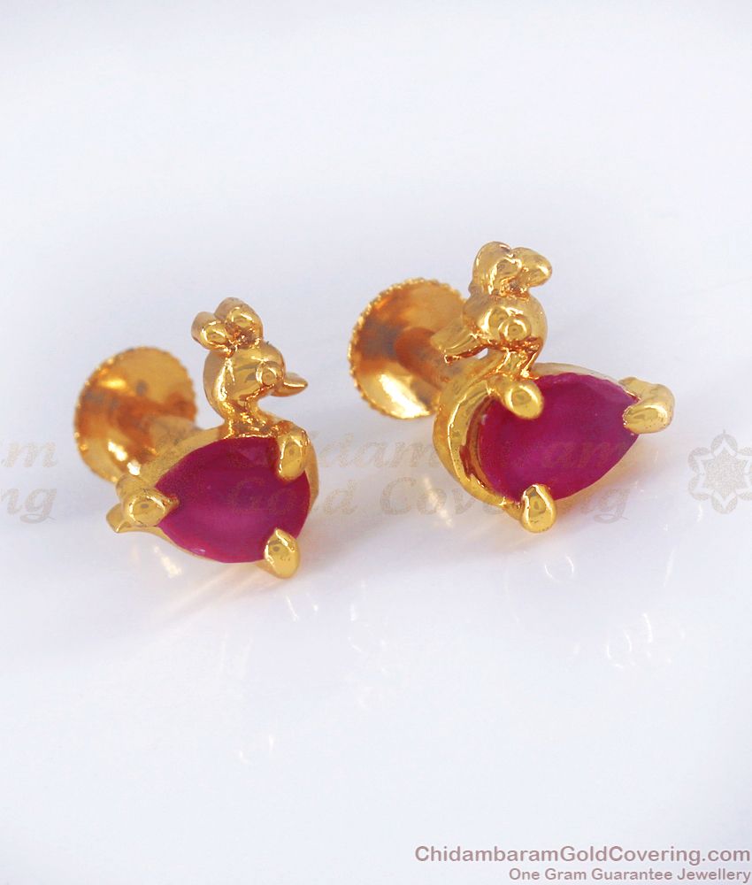 Glossy Ruby Stone Duck Shaped Stud Daily Wear ER2935