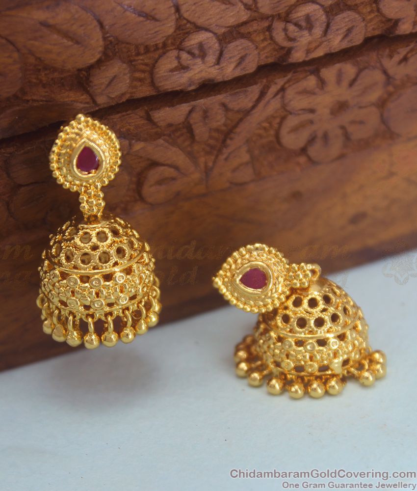 Elegant Ruby Stone Gold Plated Jhumki Daily Office Wear ER2938