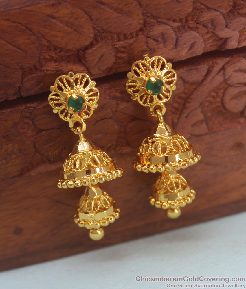 Stunning Emerald Stone Gold Plated Jhumka Earring Womens Fashion ER2943