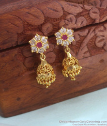 Gorgeous White Ruby Stone Gold Jhumki Online Fashion Jewelry ER2946