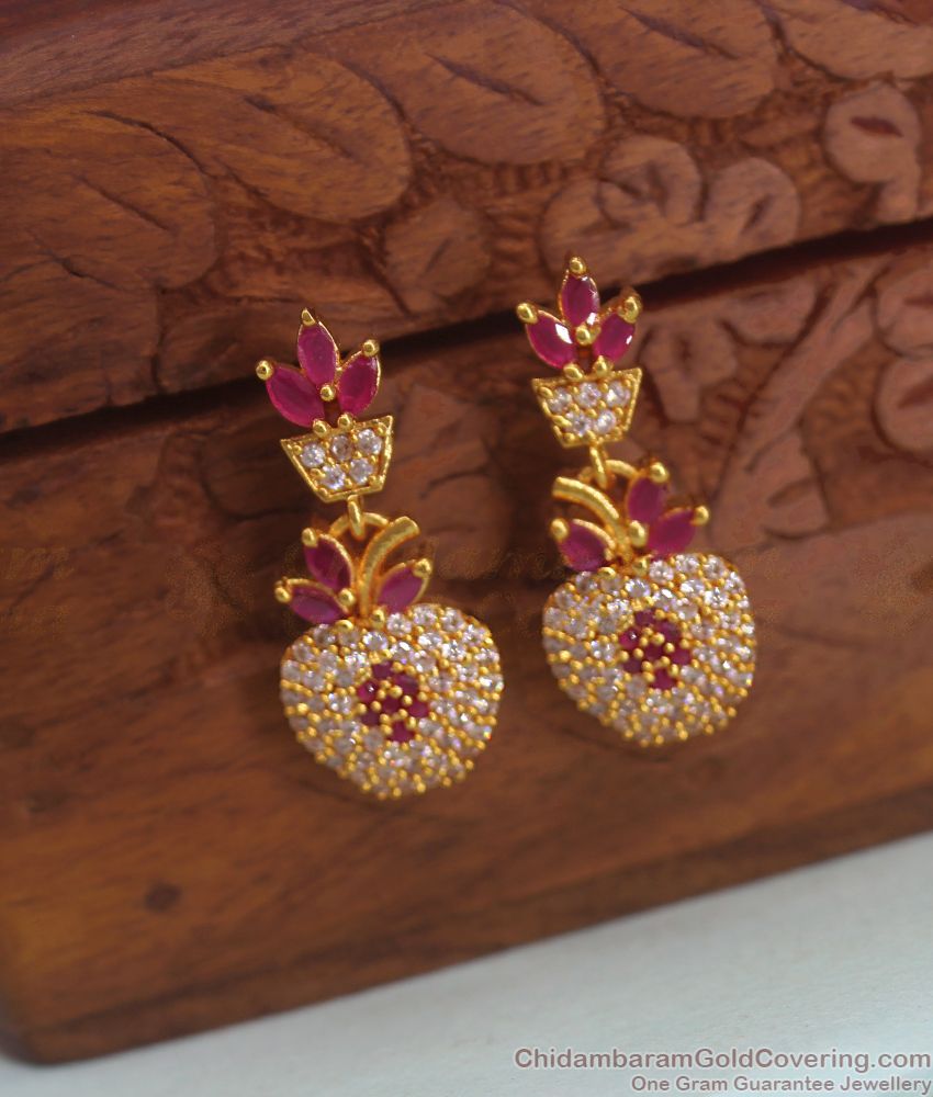 Multi Stone Gold Plated Dangler Apple Shaped Party Wear ER2950