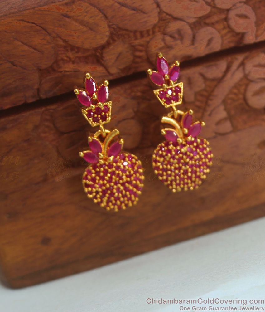 Gorgeous Red Apple Gold Plated Stone Dangler Earring ER2951