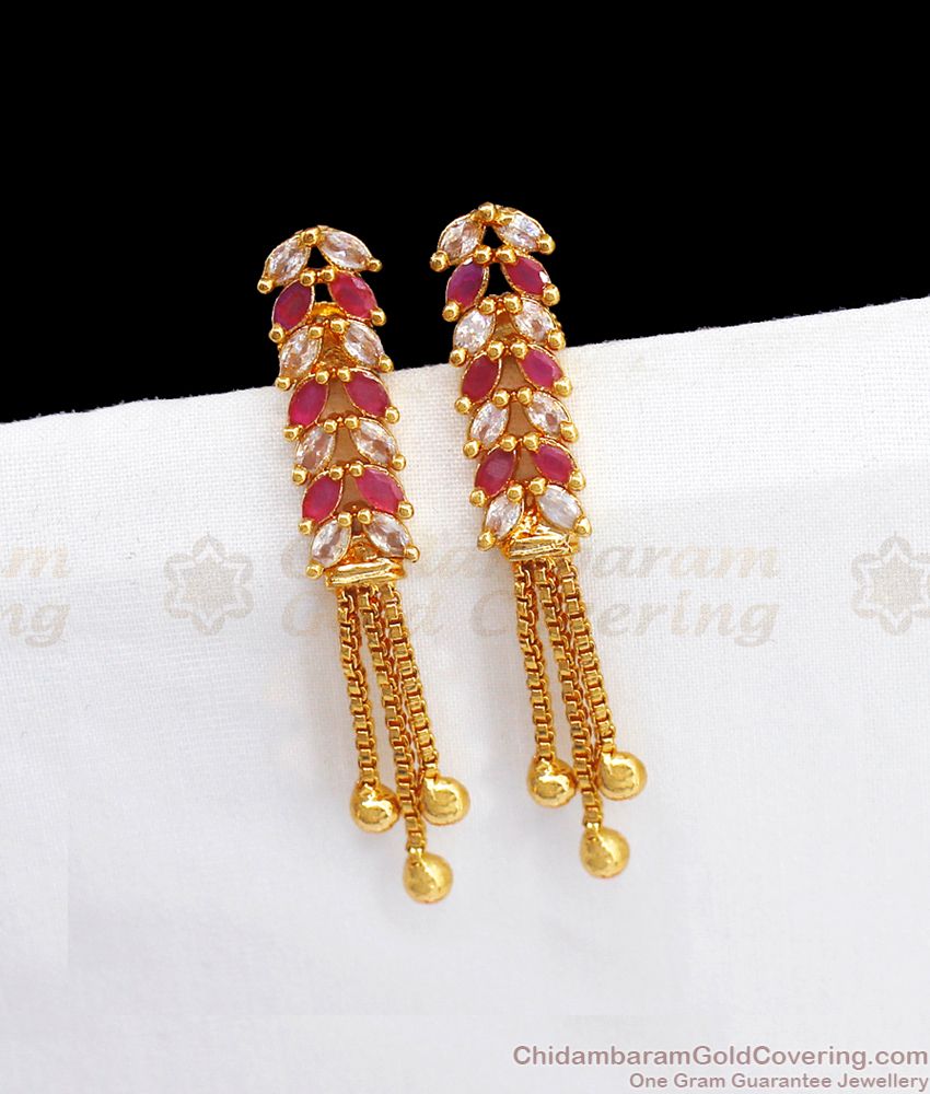 Ruby White Stone Gold Dangler Imitation Gold Earrings ER2959