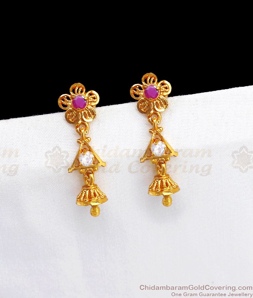 Gold Plated Small Jhumki Ruby White Stone Shop Online ER2962