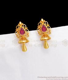 One Gram Gold Stud Kerala Earring Ruby Stone Shop Online ER2965 One Gram Gold Stud Kerala Earring Ruby Stone Shop Online ER2965