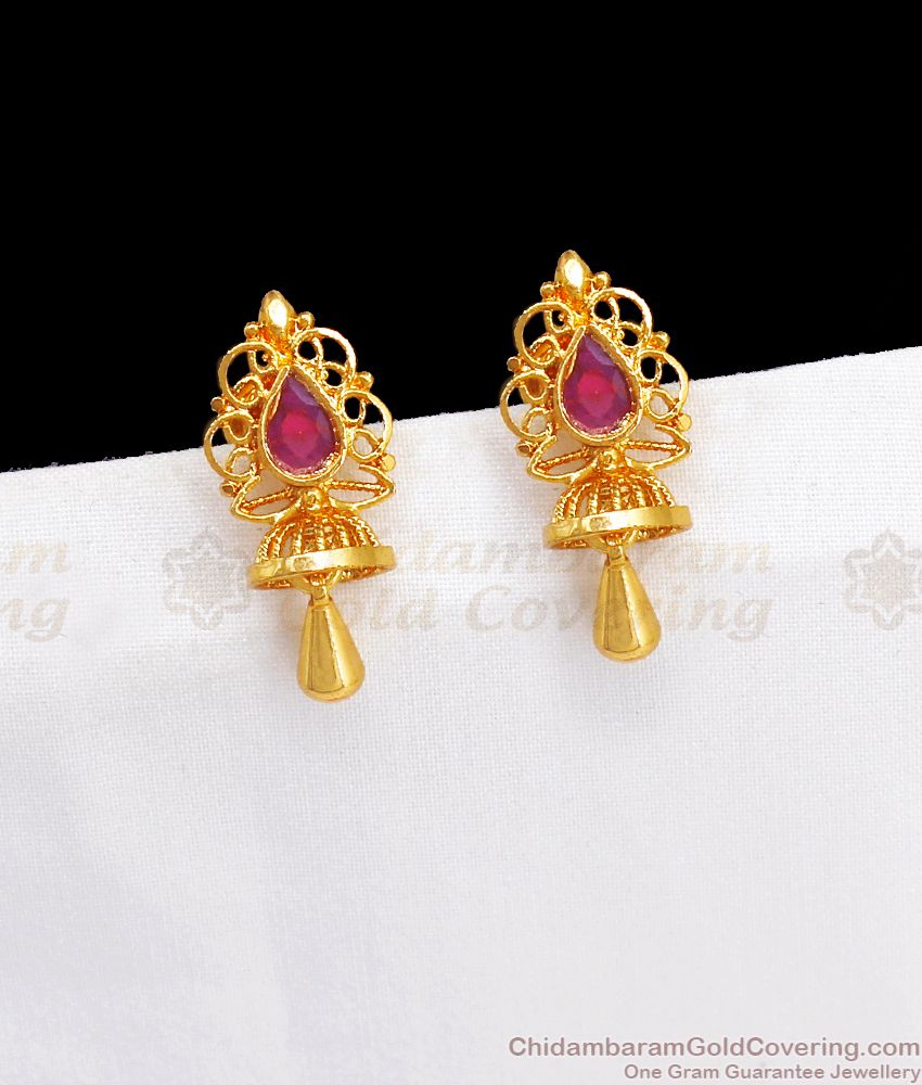 One Gram Gold Stud Kerala Earring Ruby Stone Shop Online ER2965 One Gram Gold Stud Kerala Earring Ruby Stone Shop Online ER2965