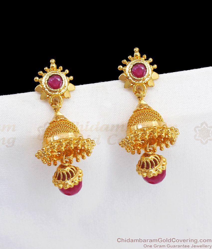 Red Crystal Stone Gold Plated Earring Aduku Jhumki ER2970