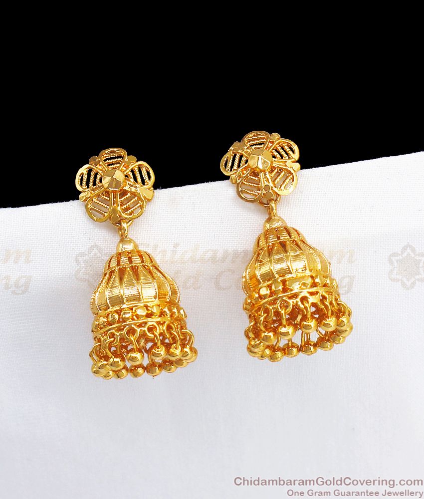 One Gram Gold Earring Medium Sized Plain Jhumki ER2972