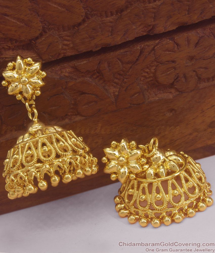 Elegant One Gram Gold Jhumka Flower Design Multi Use ER2974