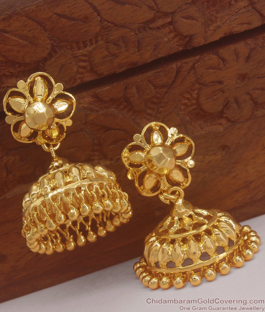 Medium Size One Gram Gold Jhumki Flower Design ER2987