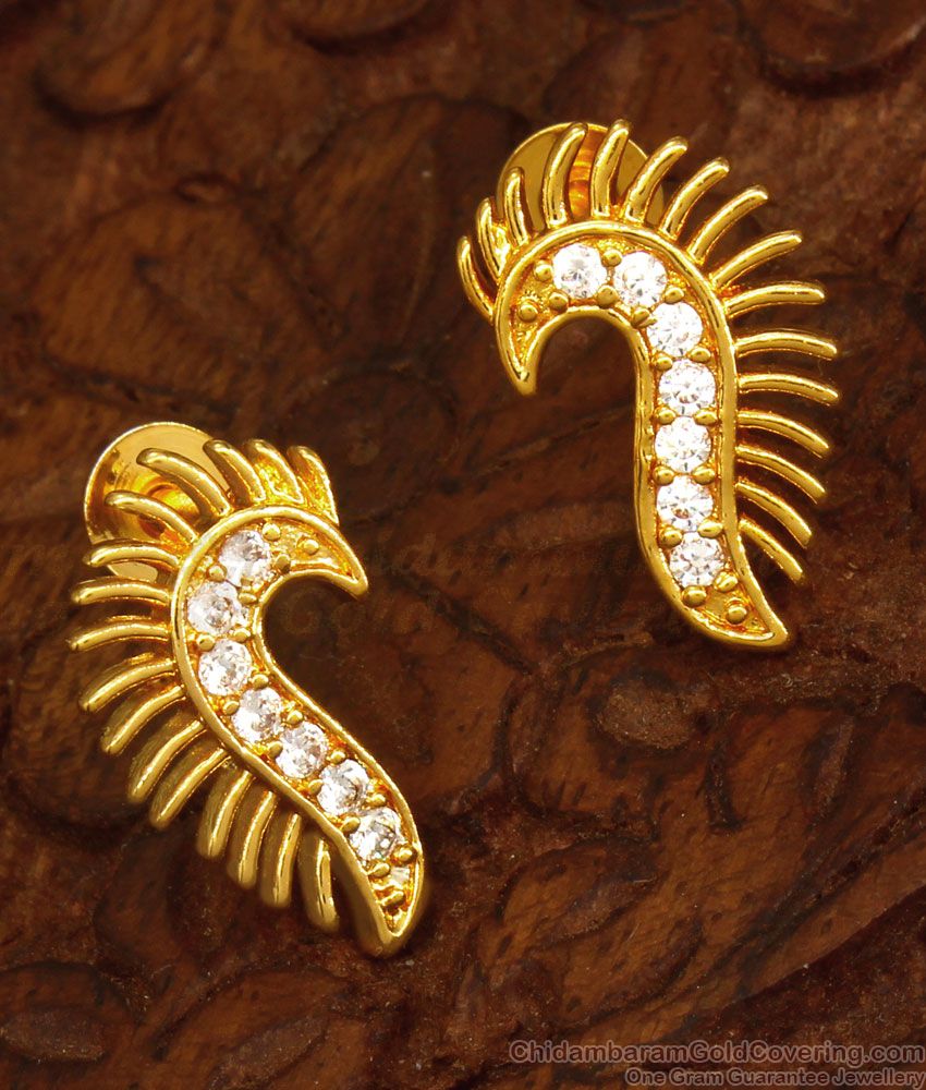 Beautiful Gold Imitation Cuff Stud Earring White Stone ER2988