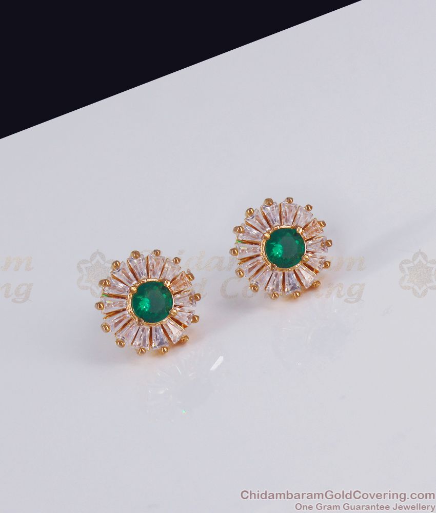 Stunning Gold Plated Earring White Emerald Stone Pin Type ER3006