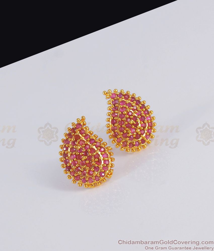 Big Mango Design Gold Plated Stud Earring Ruby Stone ER3008