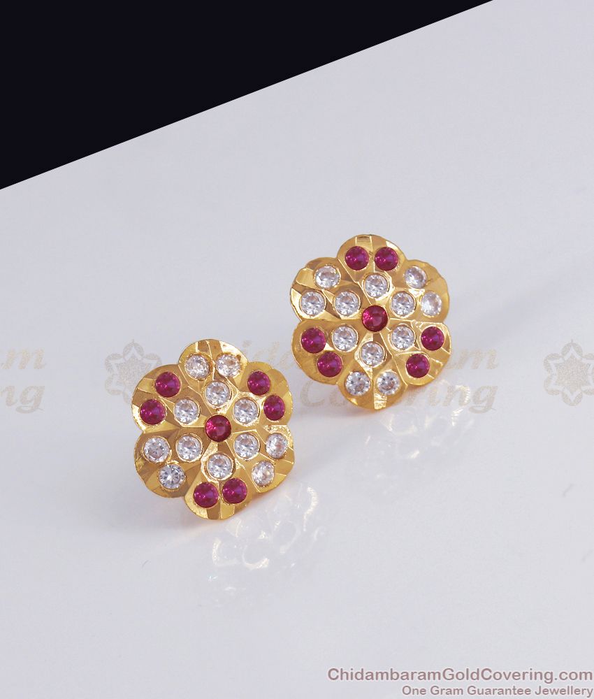 Ruby White Stone Impon Stud Daily Wear Earrings Shop Online ER3016