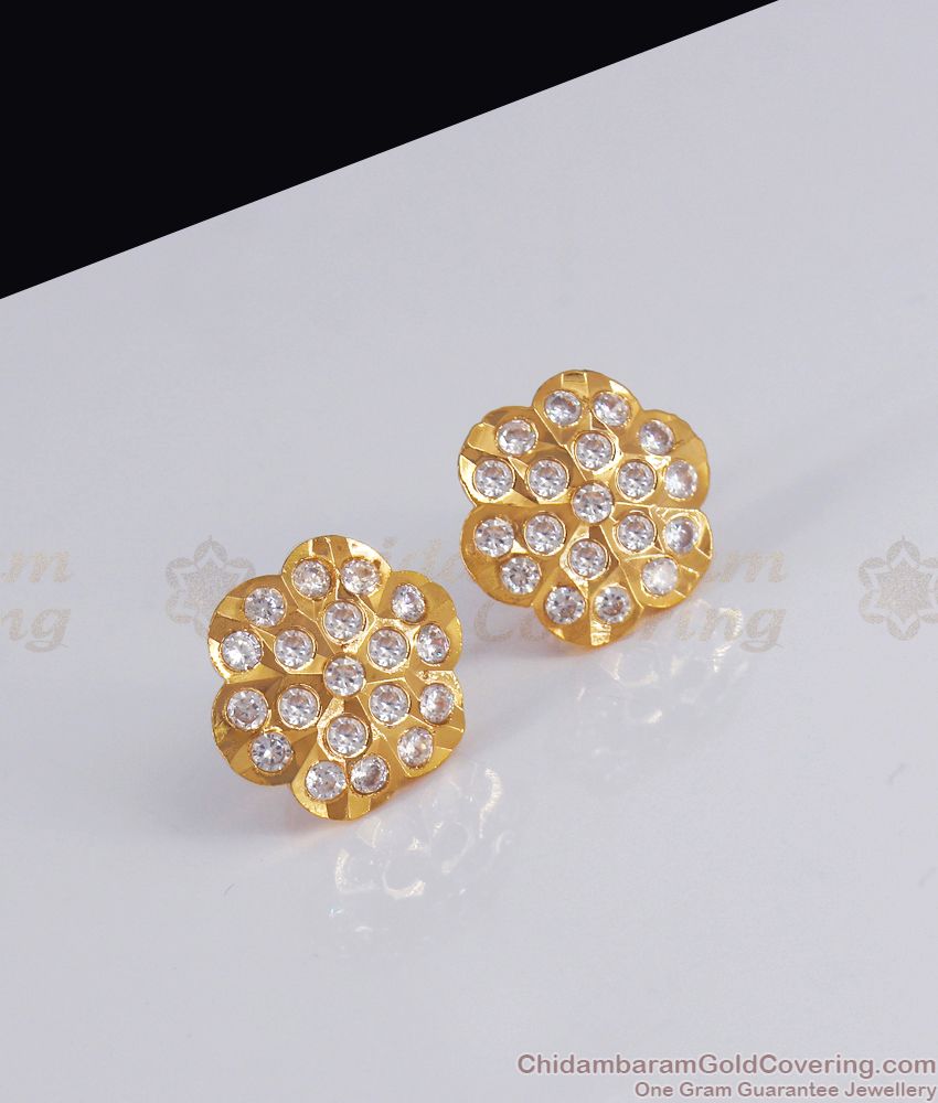 Full White Gati Stone Big Flower Design Impon Stud Earring ER3017