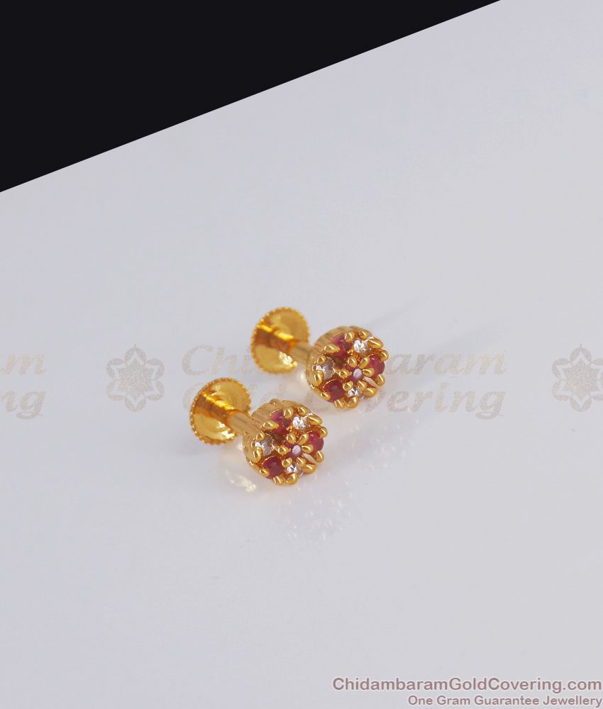 Tiny Gold Plated Small Stud Earring Ruby White Stone ER3018