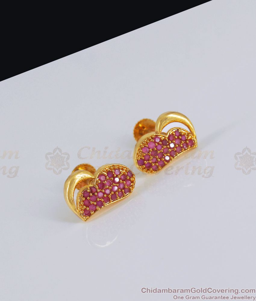 Valentine Gold Plated Stud Earring Ruby Stone Office Wear ER3023
