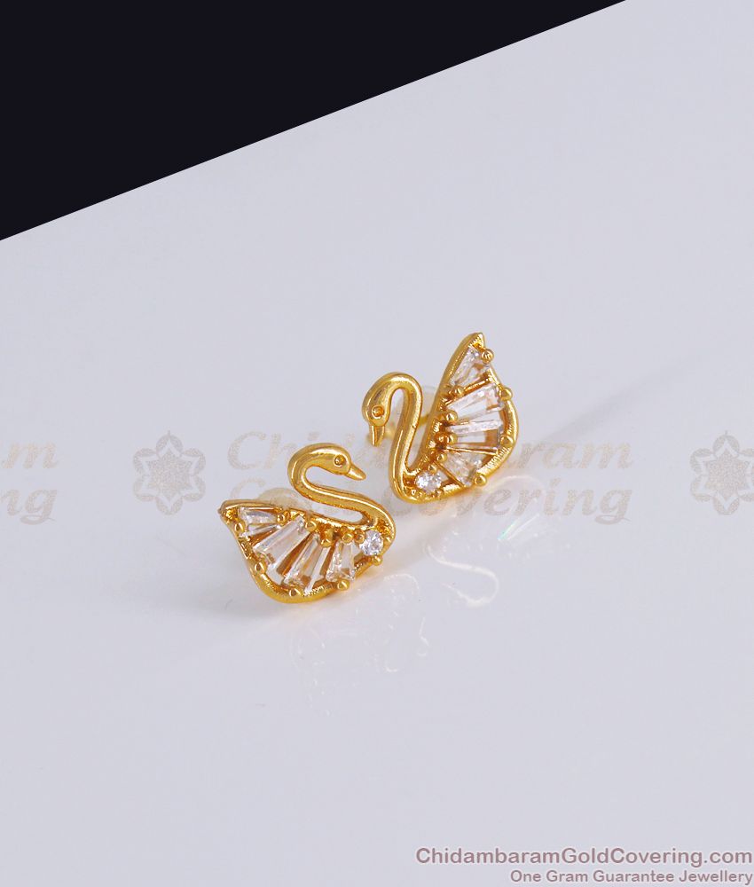 Full White Swan Rose Gold Stud Earring Pin Type ER3027