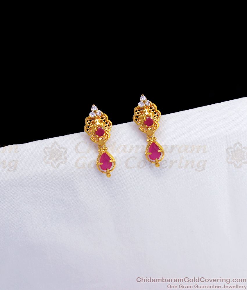 1 Gram Gold Earring Ruby White Small Stud Collection ER3040
