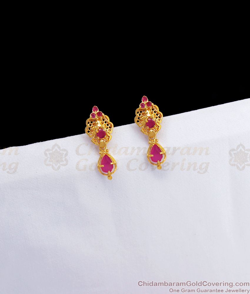 Full Ruby Stone Gold Small Stud Earring Daily Wear ER3041