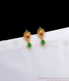Cute Daily Wear Gold Plated Stud Earring Ruby Green Stone ER3042