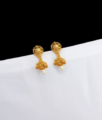 Small Jhumka Earring Hanging Pearl Stone Flower Design ER3046