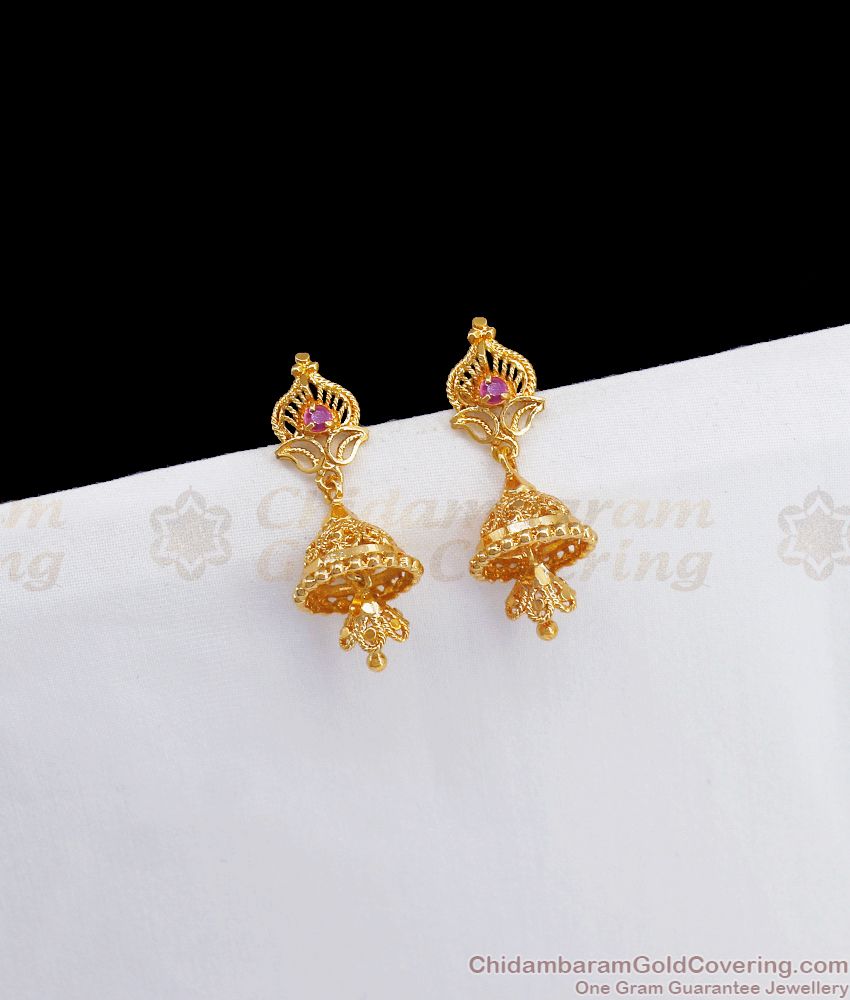 Latest Dual Layer Gold Jhumka Earring Ruby Stone ER3049