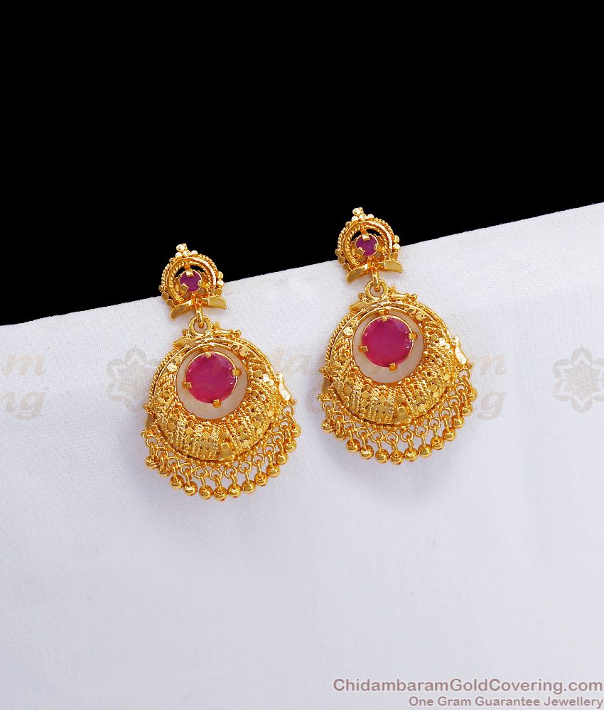 Adorable Gold Plated Mini Dangler Ruby Stone Earrings ER3050