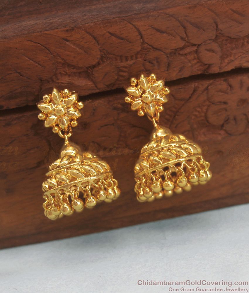 Medium Size Gold Jhumka Earring Flower Pattern ER3051