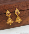 Traditional One Gram Gold Jhumka Flower Design Ruby Stone ER3052