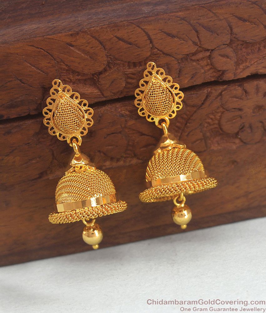 Net Pattern Hanging Bead Gold Jhumki Shop Online ER3053