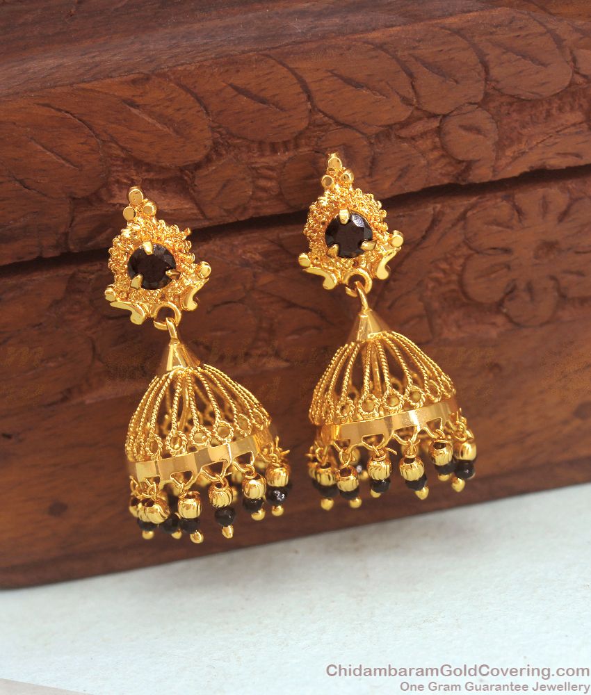 Gorgeous Black Beads Gold Crystal Jhumka Earring Office Wear ER3054