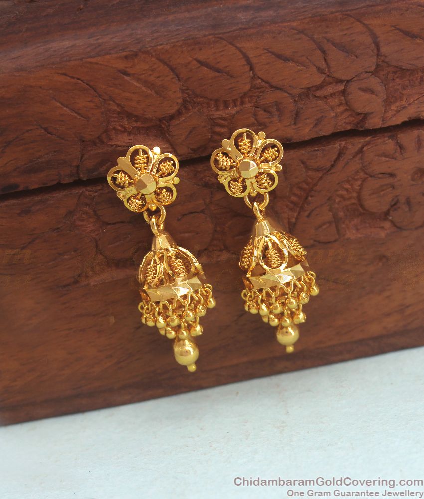 Two Layer Adukku Jhumki Gold Pattern Bridal Wear ER3056