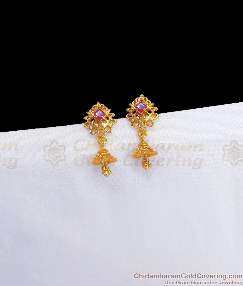 Gold Plated Jhumkas Small Earring Flower Design For Office Use ER3067