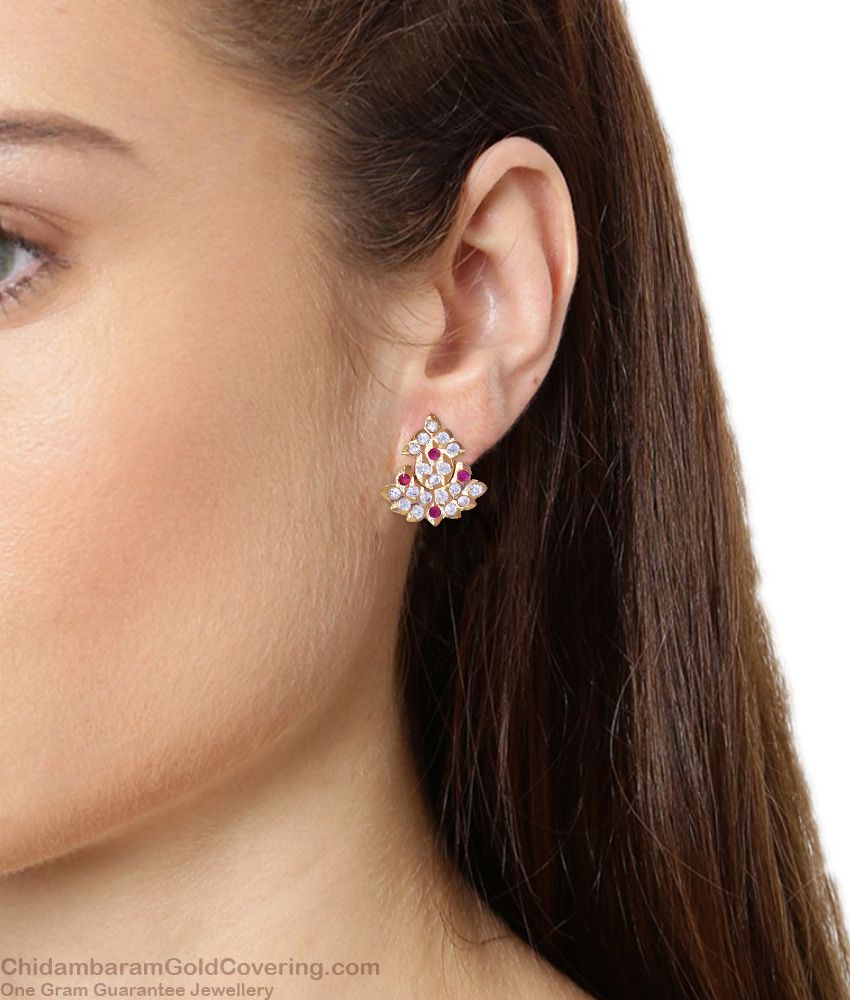 Five Metal Earring With White Ruby Stone Danglers Impon Collection ER3071