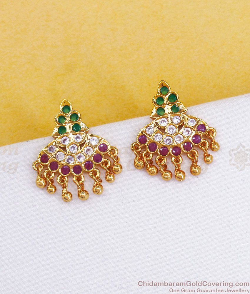 Multi Stone Pure Impon Earring Design For Bridal Wear ER3072